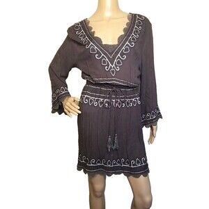Letarte Hand Made Women’s Embroidered Crochet Boho Long Sleeve Dress Size L T20